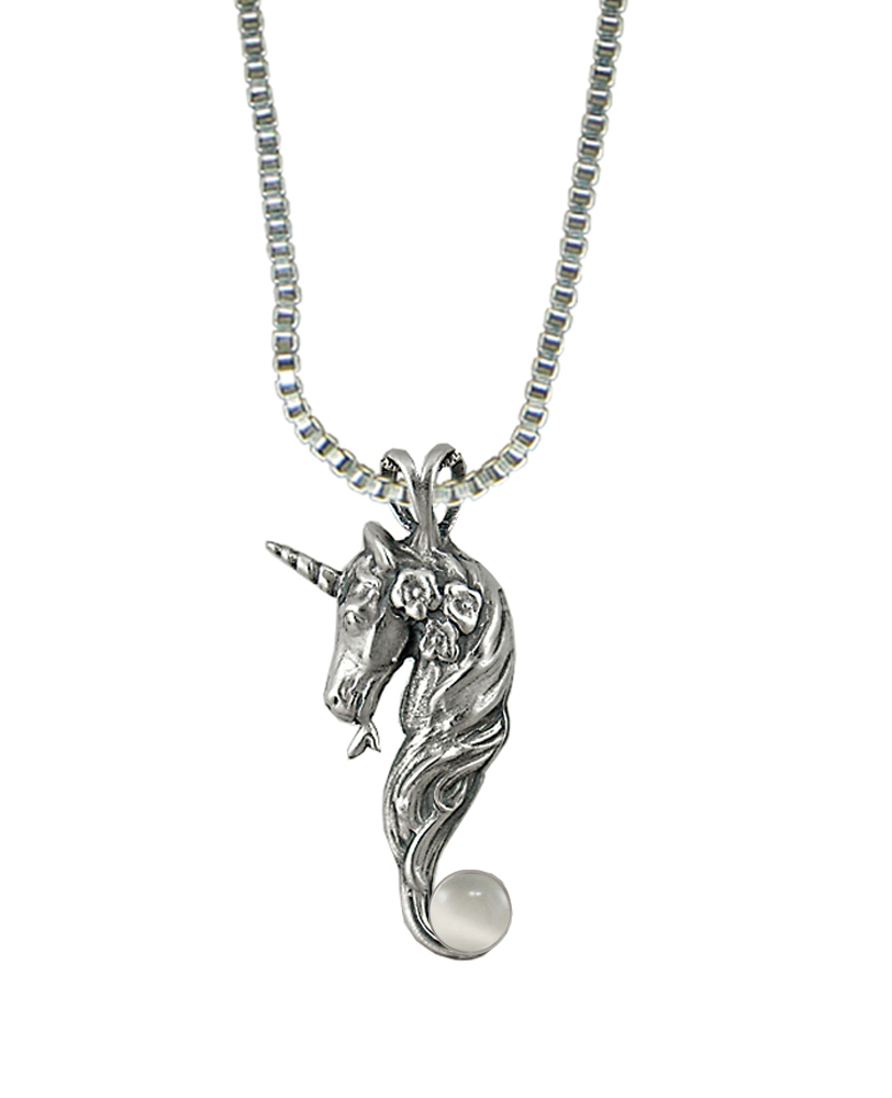 Sterling Silver Unicorn of Beauty Pendant With White Moonstone